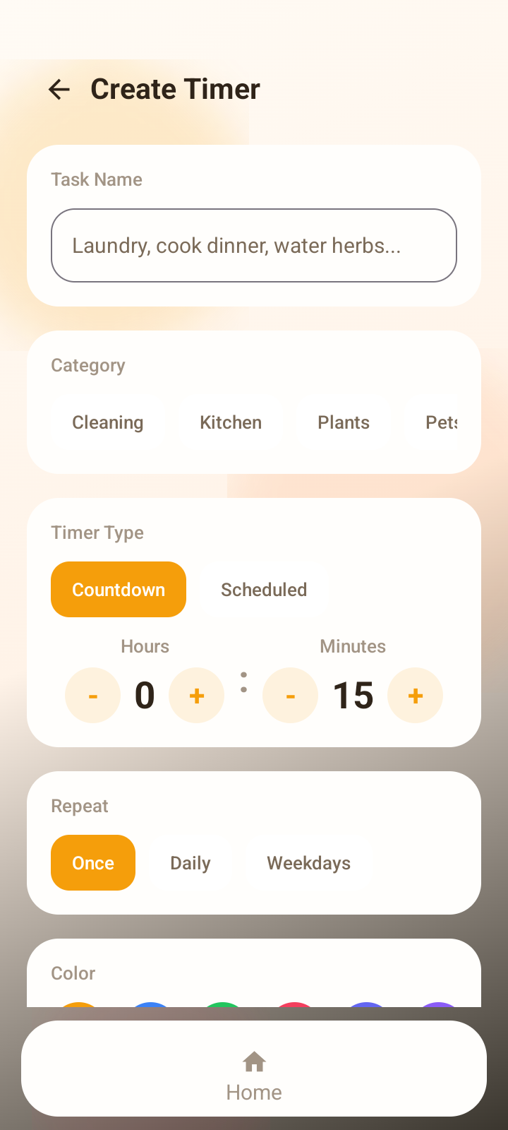 Create timer screen